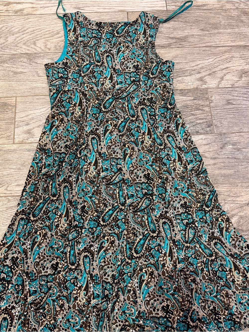 Perceptions Teal and Black Paisley flared Midi Dress